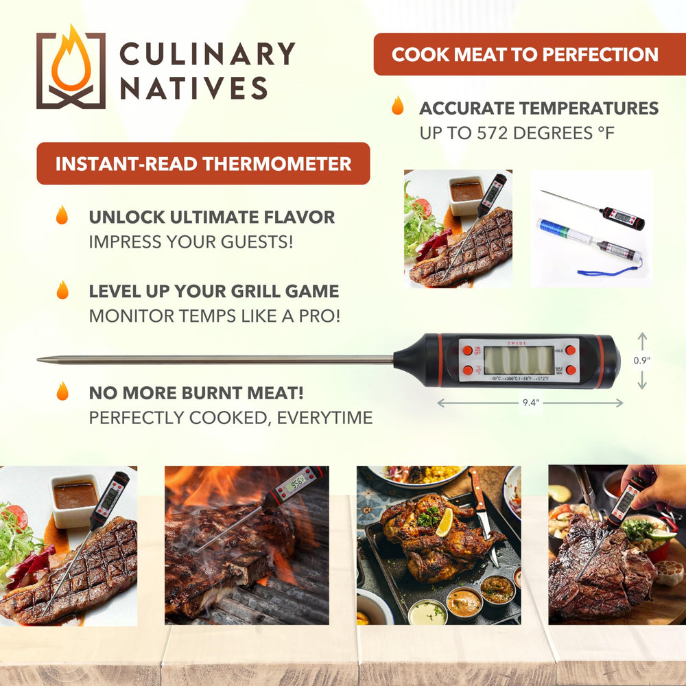 CULINARY NATIVES instant-read thermometer in hand giving quick accurate temperature benefit