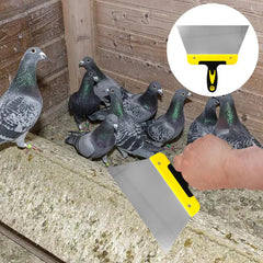 Cunguv scraper in use on concrete driveway clearing pigeon droppings quickly and cleanly
