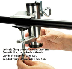 Cunguv clamp attached to deck rail demonstrating stable umbrella support