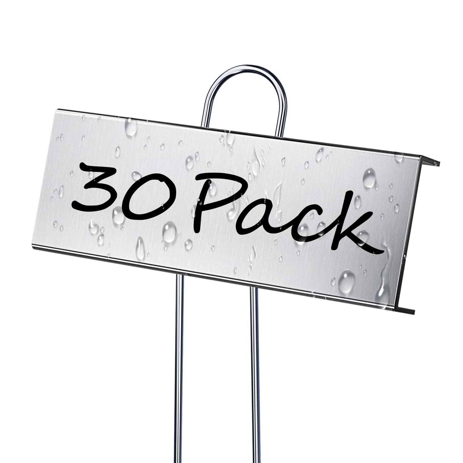 cureder front pack showing 30 metal plant labels and pen for organized gardening