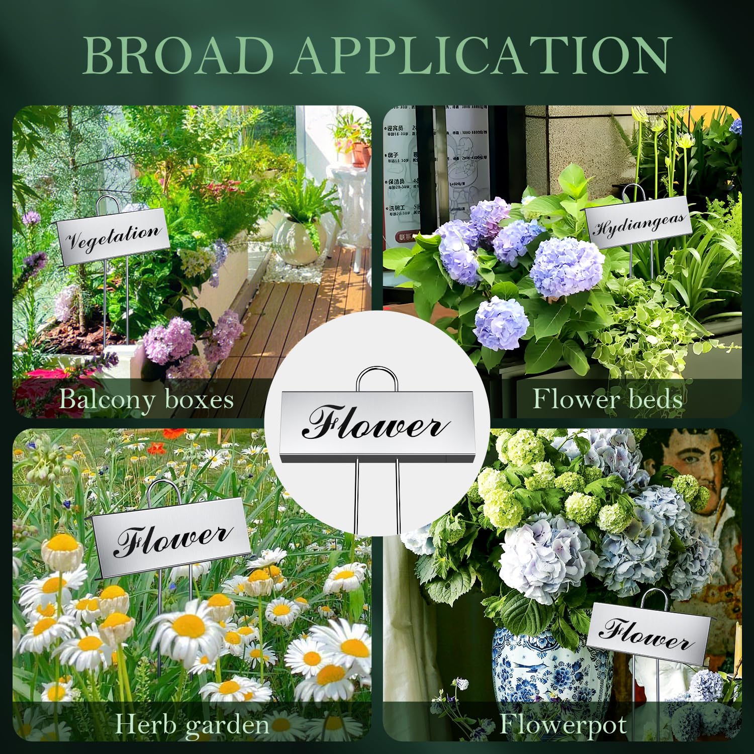cureder metal labels placed in various pots illustrating clear plant identification