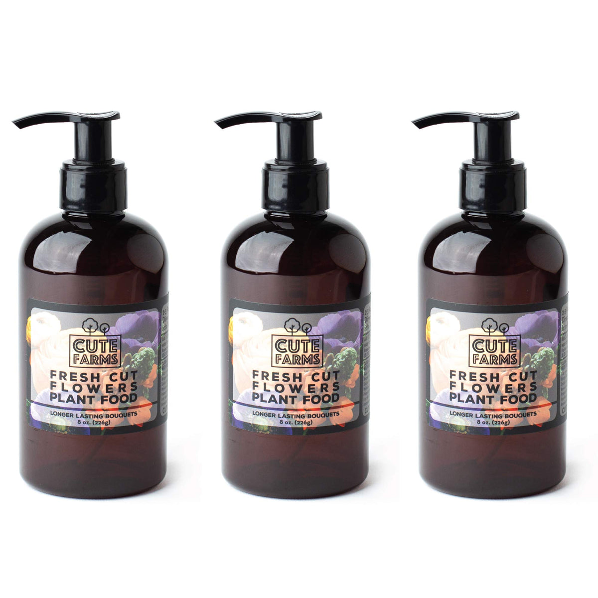 Cute Farms front packaging showing three 8 oz bottles and benefits