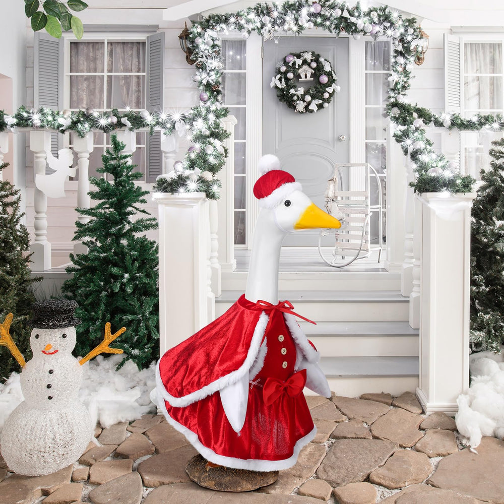 Cutecrop outfit on a plastic goose demonstrating quick holiday transformation