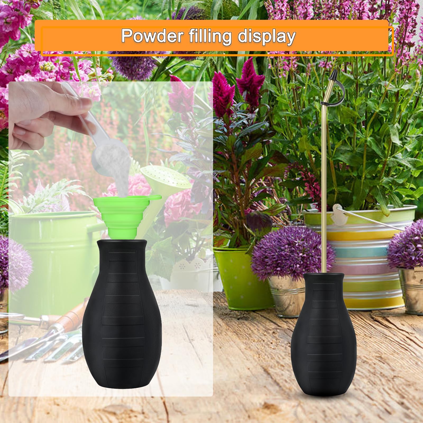 CZA squeeze bulb in use on potted plant for accurate powder placement