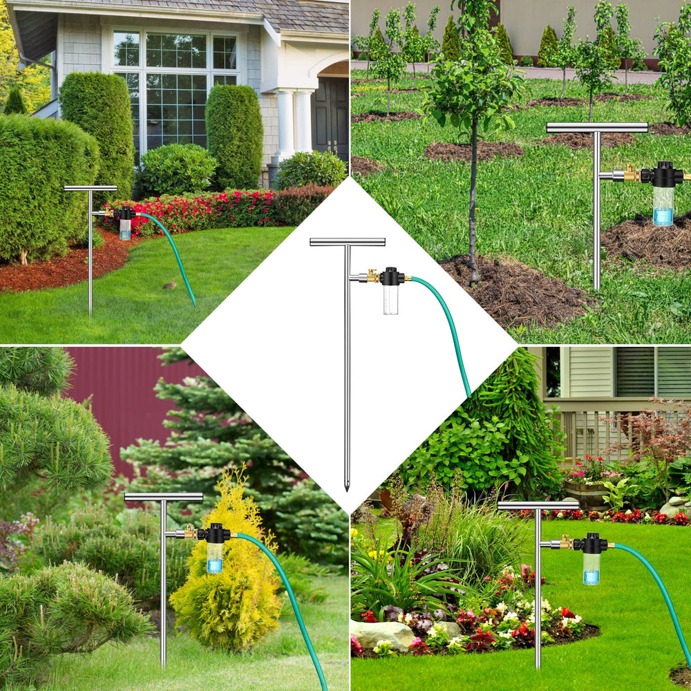DACK root feeder placed next to tree in garden setting showing improved plant health and water savings