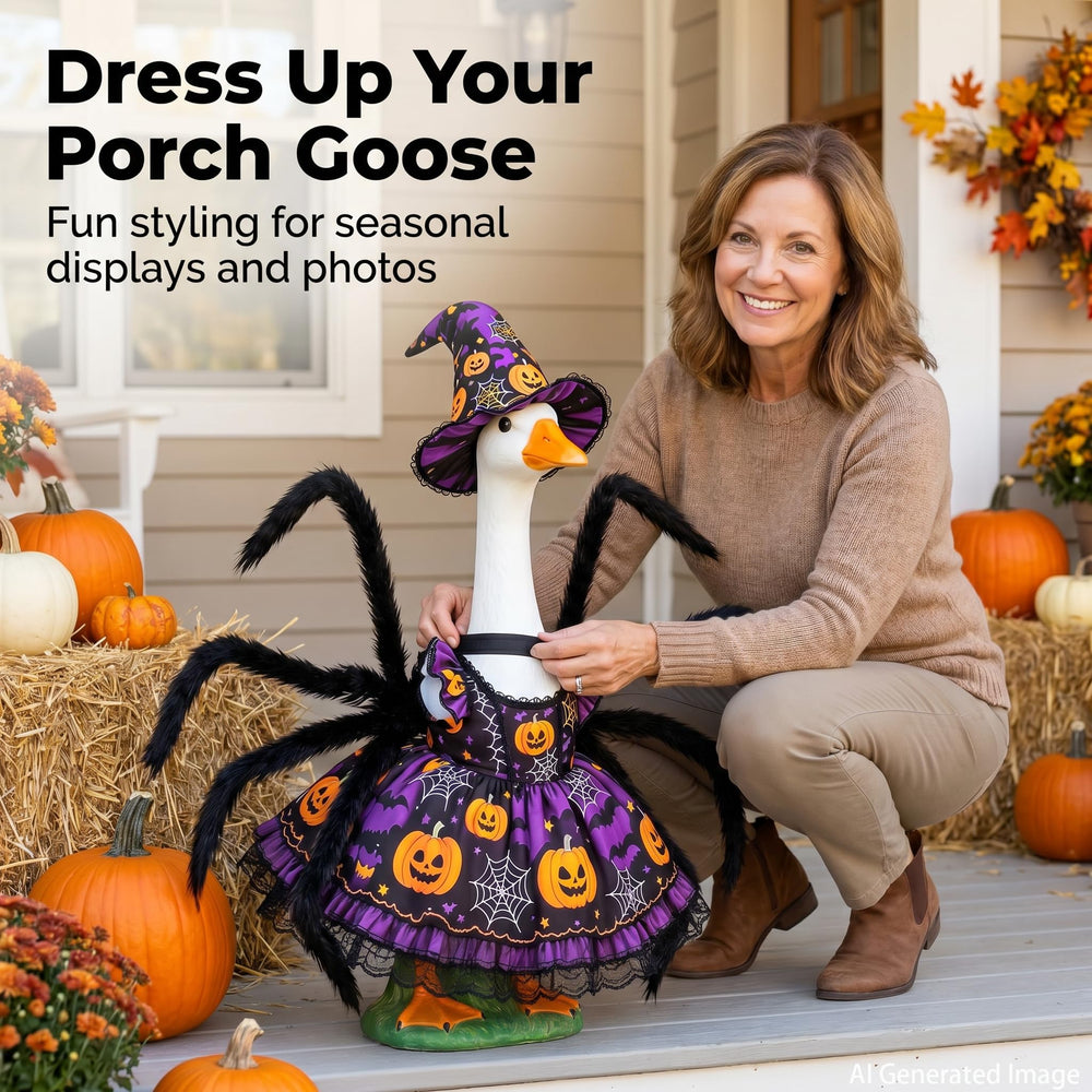 DaGailen costume on porch showing how the outfit enhances entryway decor