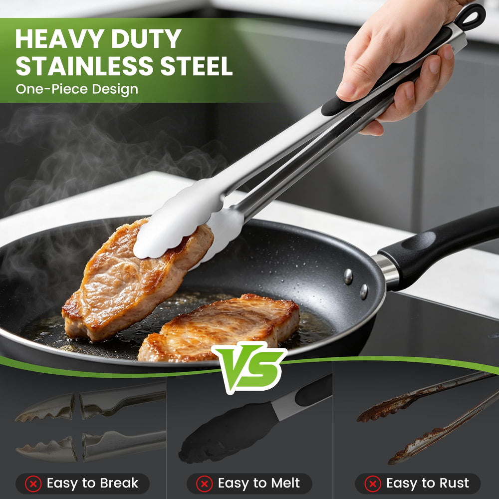 DAILY KISN tongs side-by-side showing 12" and 17" lengths for task flexibility