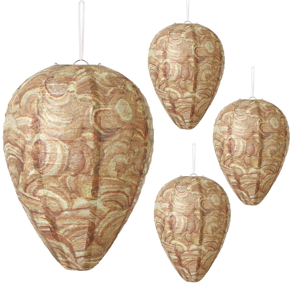 DECYOOL front pack showing four brown paper nest decoys and easy storage benefit