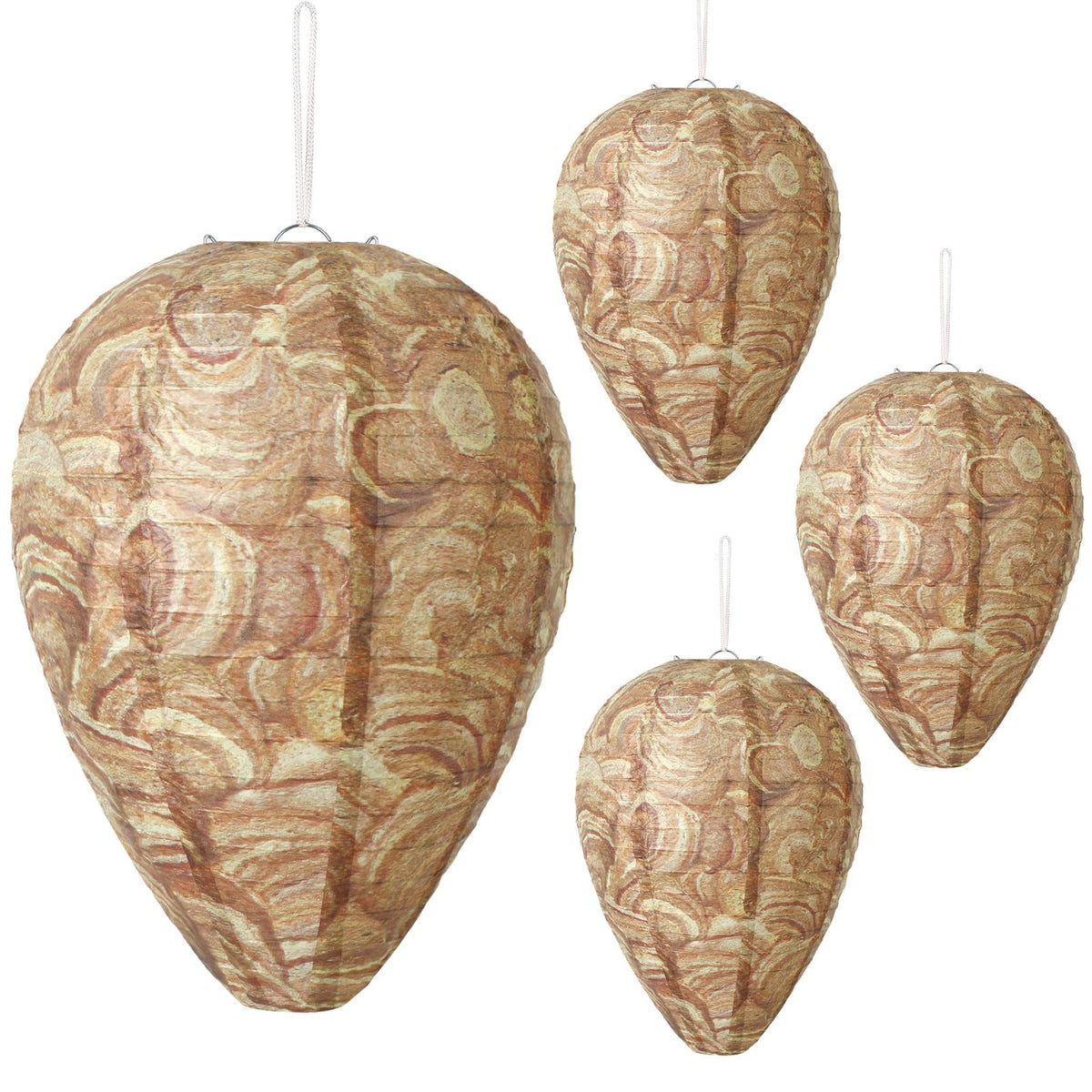DECYOOL front pack showing four brown paper nest decoys and easy storage benefit