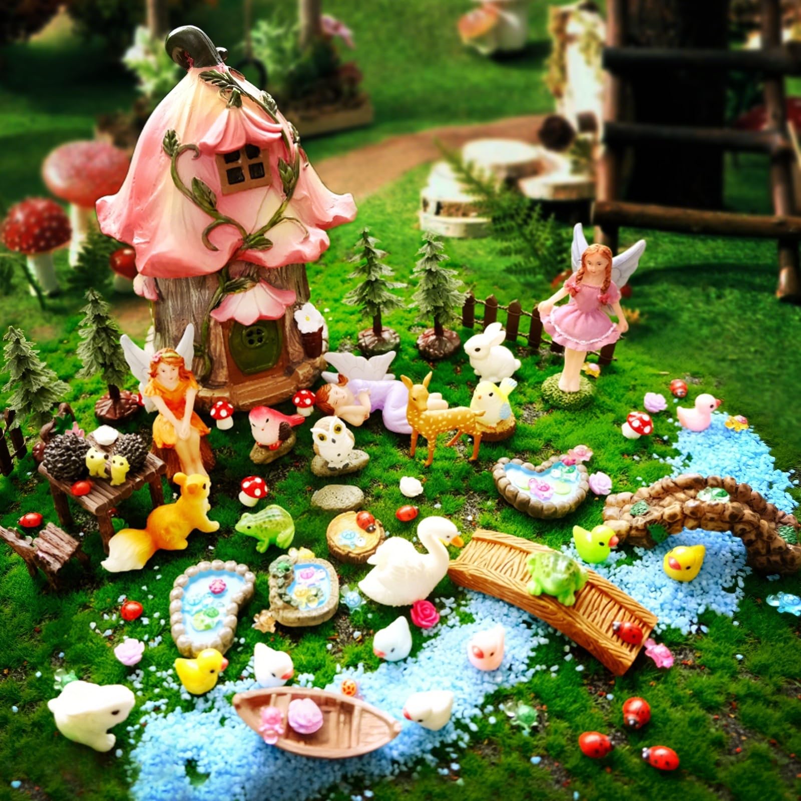 DEERSJUMP fairy house front view showing welcome detail and durable build