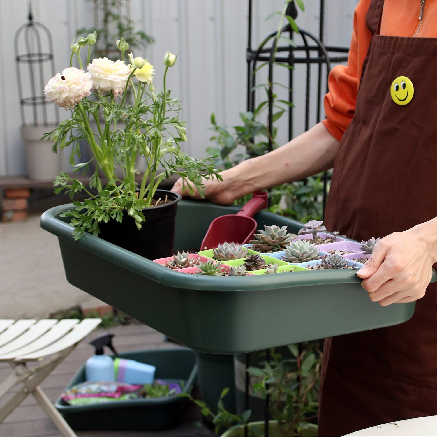 Defemim tray holding multiple small pots demonstrating organized pot storage benefit