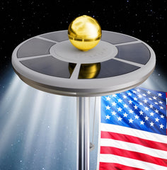 Deneve front view of silver solar flag pole light showing design and mount for easy installation
