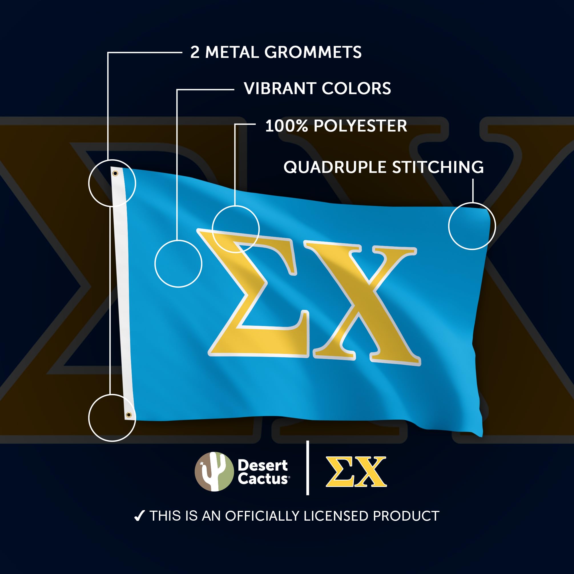 Desert Cactus folded Sigma Chi flag demonstrating compact, portable storage