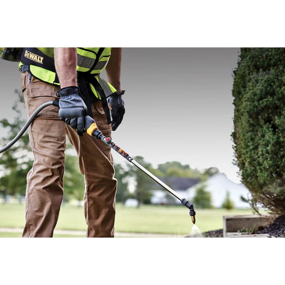 DEWALT sprayer beside person shows size and comfortable fit