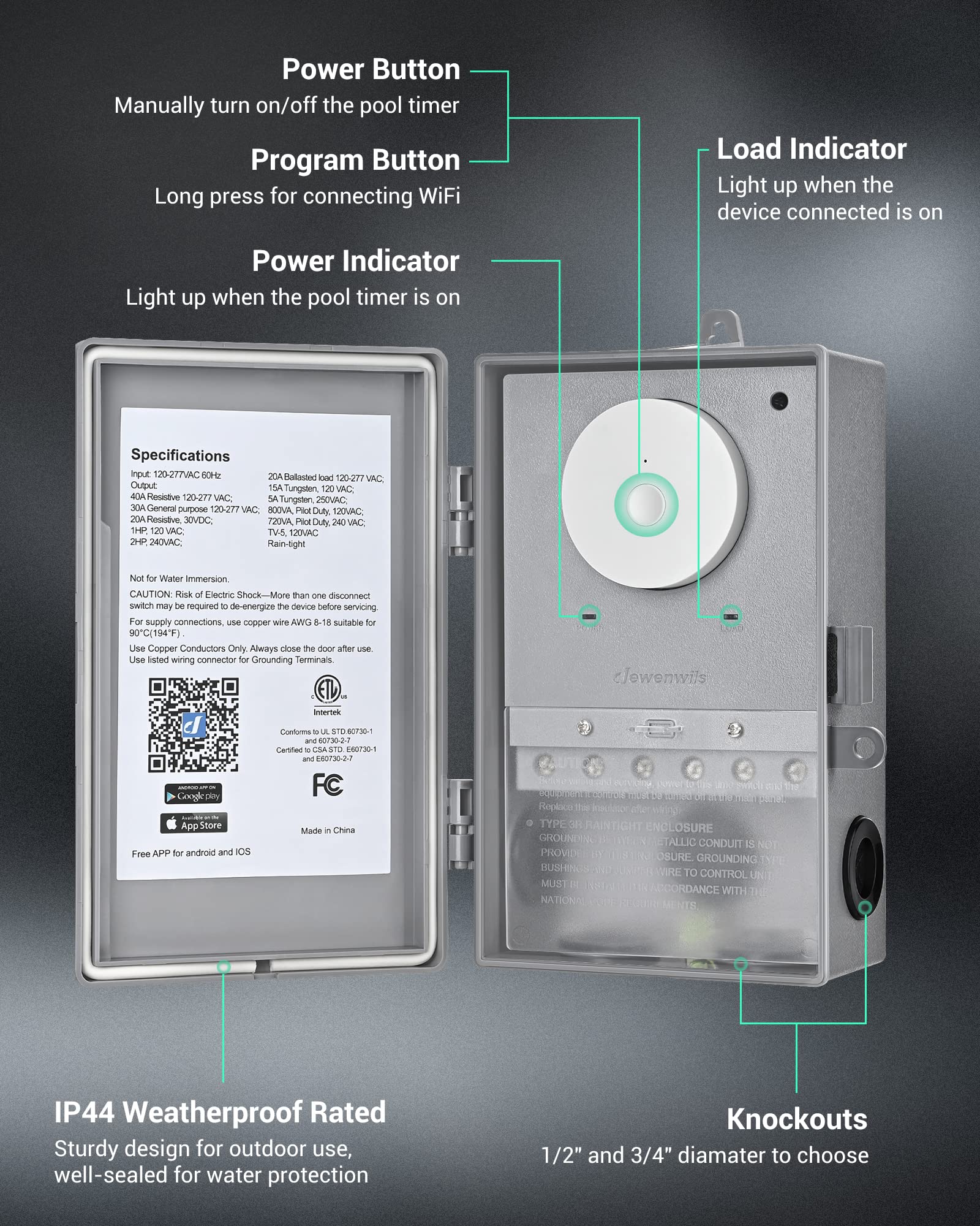 DEWENWILS connected to pool pump demonstrating heavy-duty load control and automation benefit