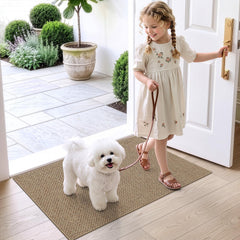 DEXI close-up woven polyester texture trapping dirt effectively