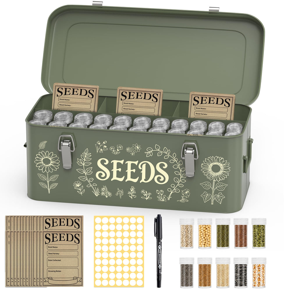 Dexyino front view seed storage box showing organized compartments benefit: neat storage