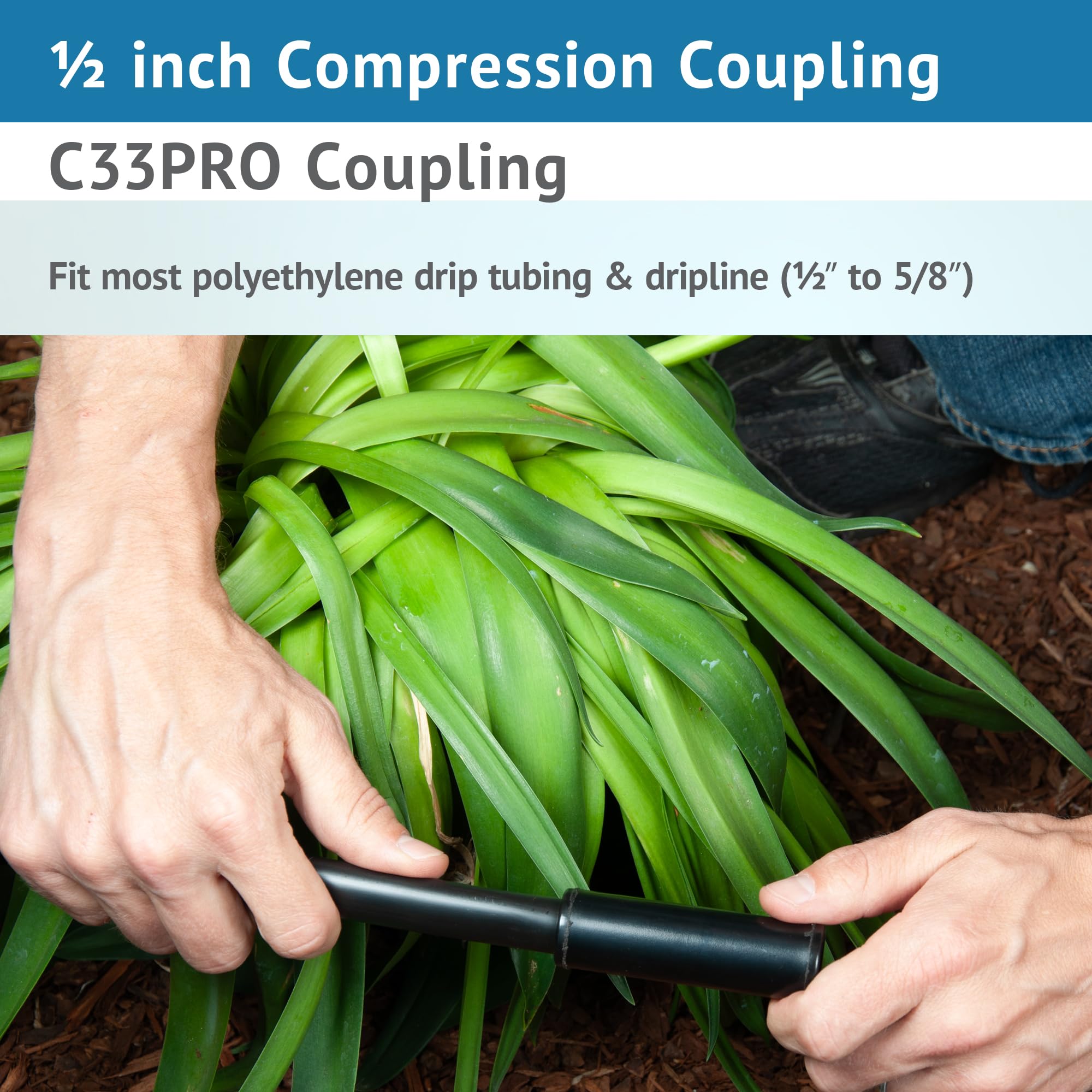 DIG installed coupling in garden bed connecting tubing, supports efficient watering benefit
