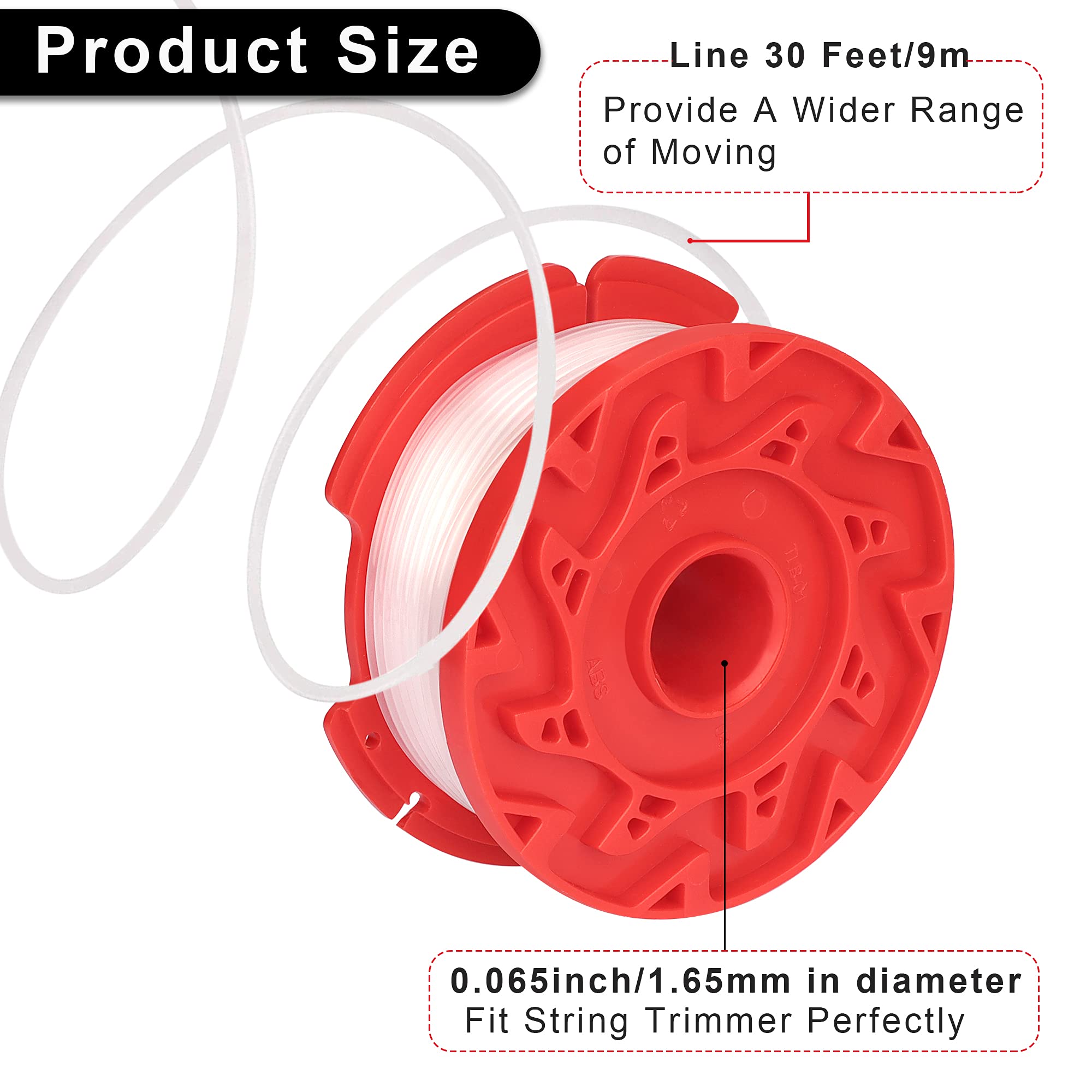Dilsuaco spool close-up showing 0.065-inch nylon line texture for durable cutting