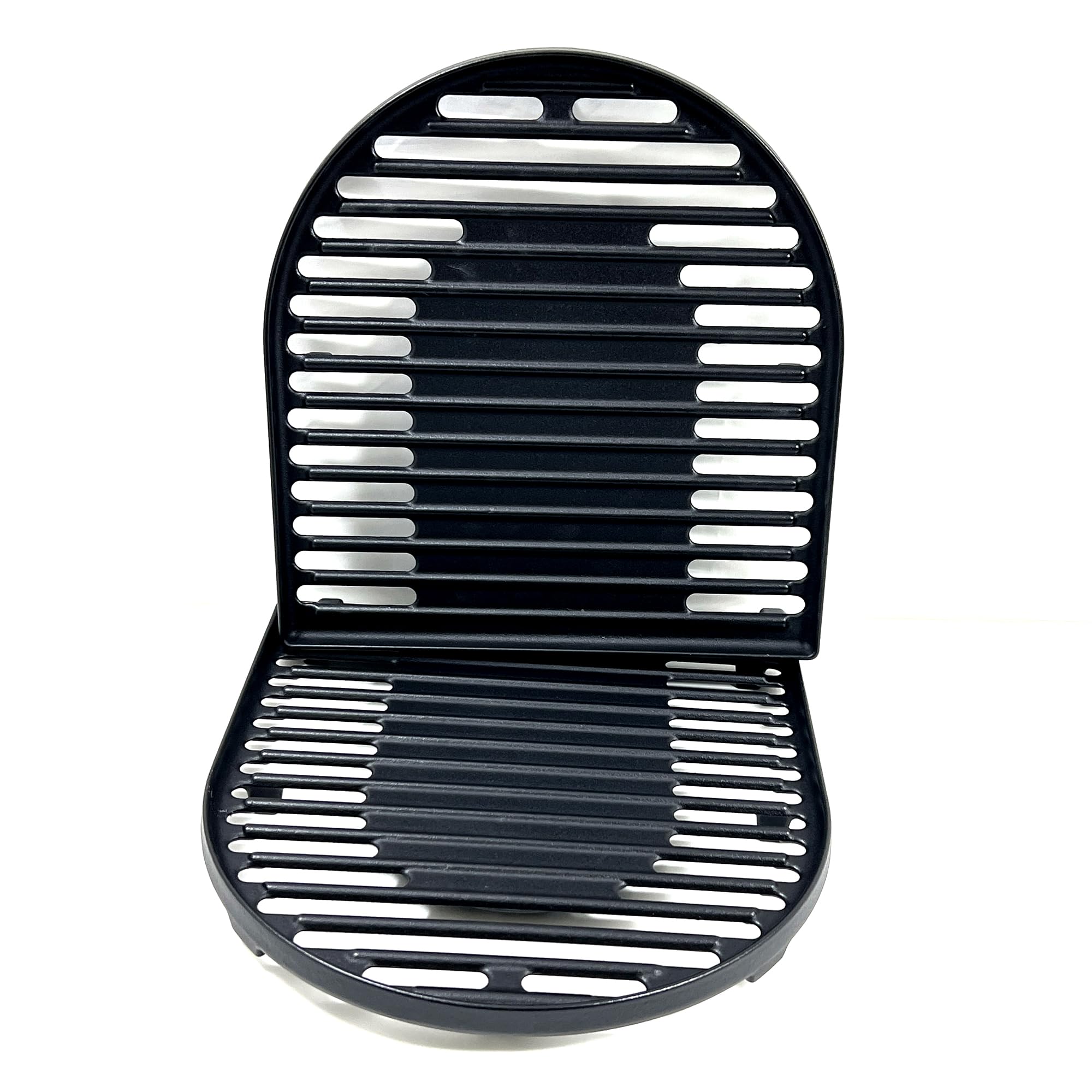 Direct Store front view of two cast iron grates showing full cooking area and fit for Coleman