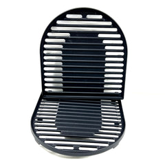 Direct Store front view of two cast iron grates showing full cooking area and fit for Coleman