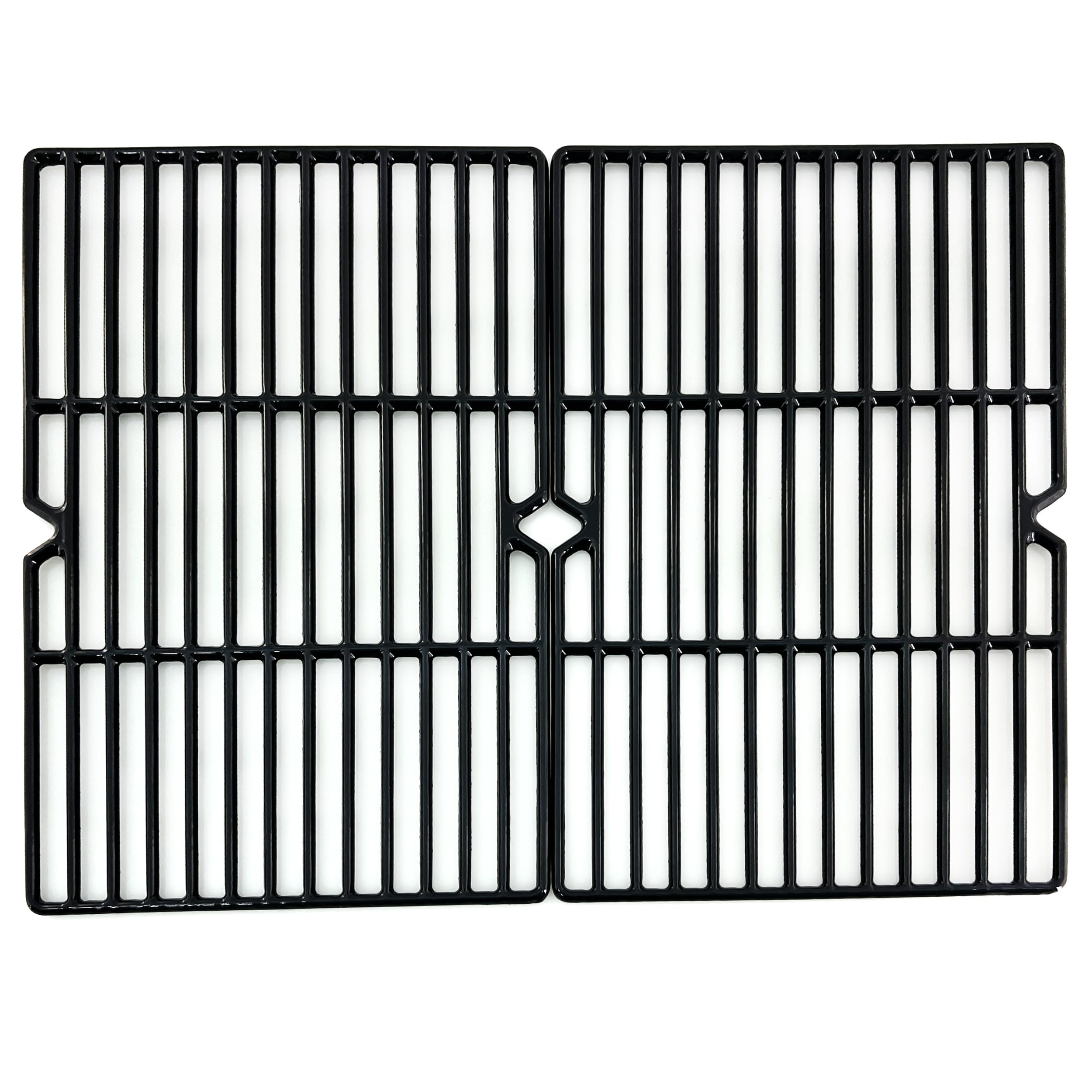 Direct store front view of two cast iron grids showing full cooking surface and fit