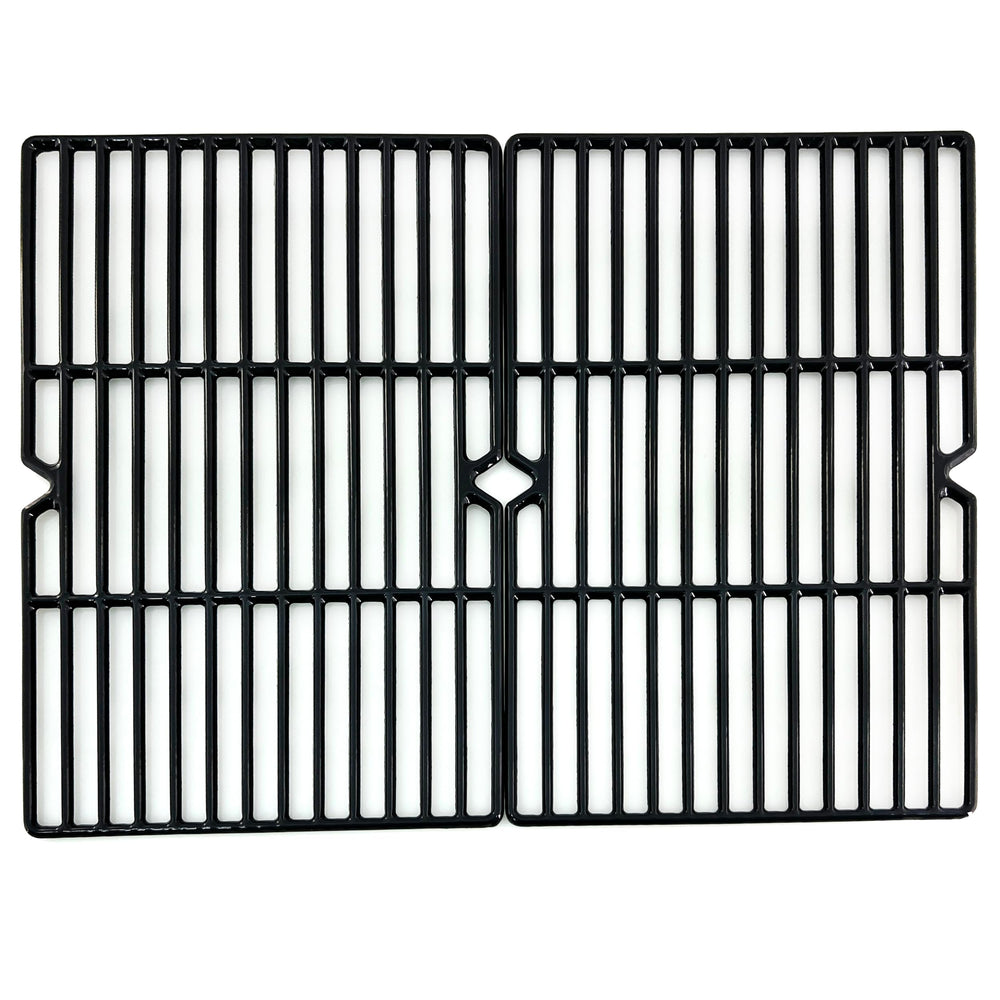 Direct store front view of two cast iron grids showing full cooking surface and fit