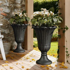 Diyfire front view of black urn planter showing vintage elegance and curb appeal