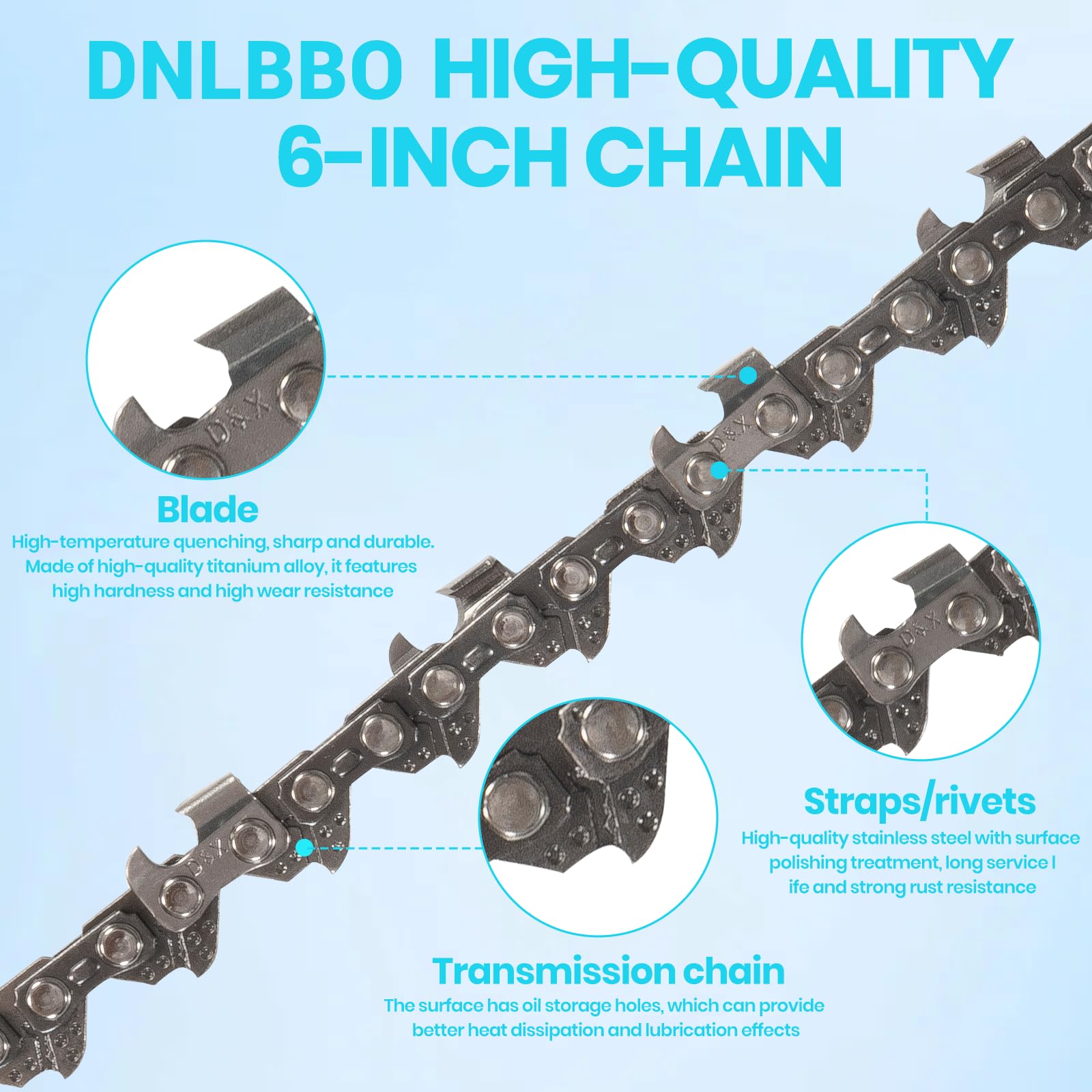 DNLBBO close-up of semi-chisel teeth highlighting durable hardened cutters