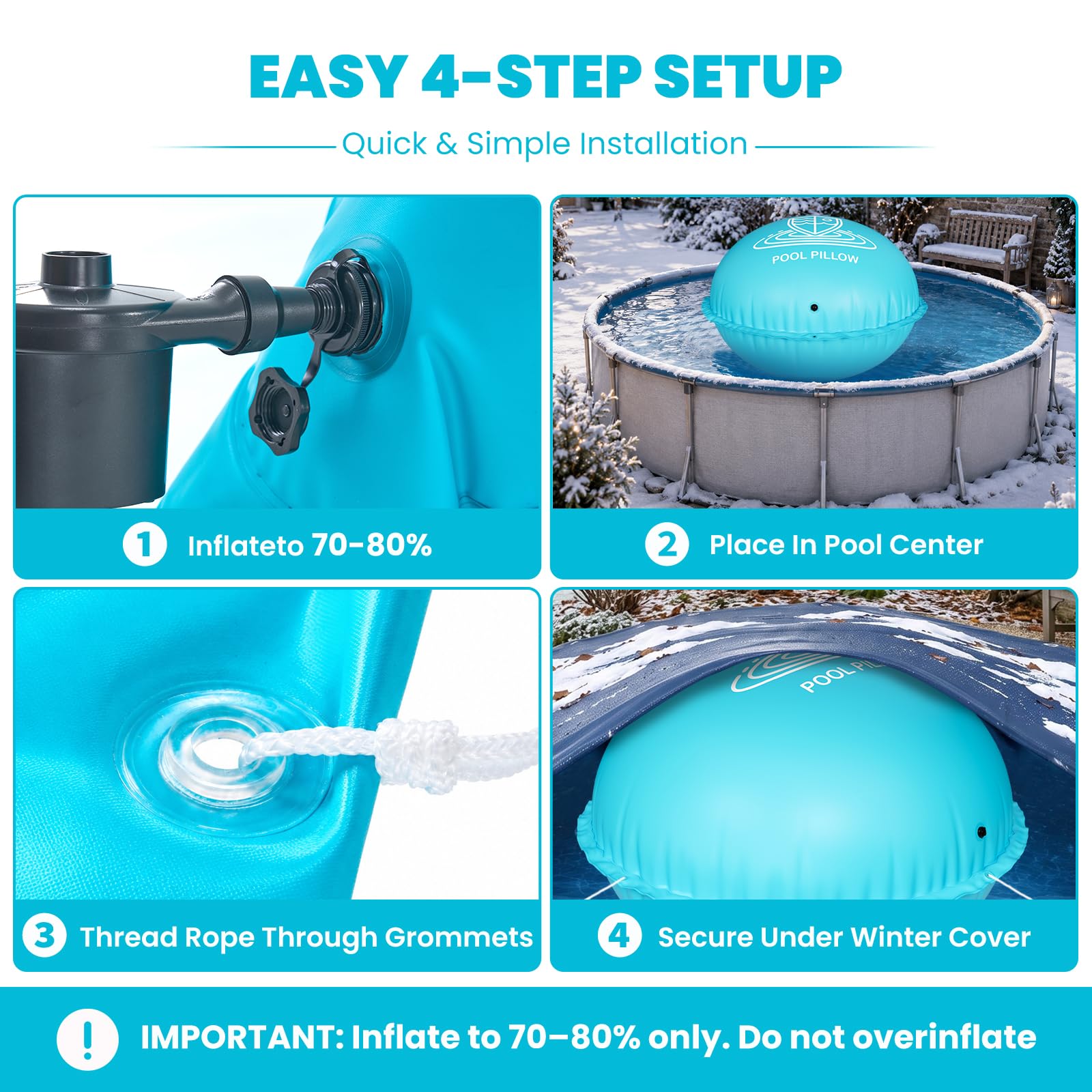 DoCred pillow in backyard pool scene showing practical winter cover support in place
