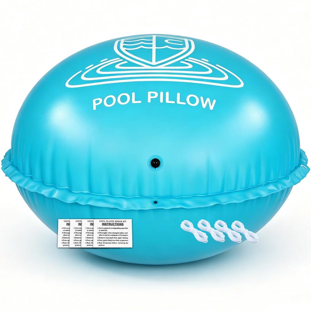 DoCred pool pillow front view showing round shape and durable material for winter support