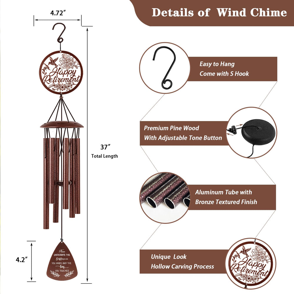 Doopeer hummingbird wind chime next to ruler showing 37-inch overall length for scale