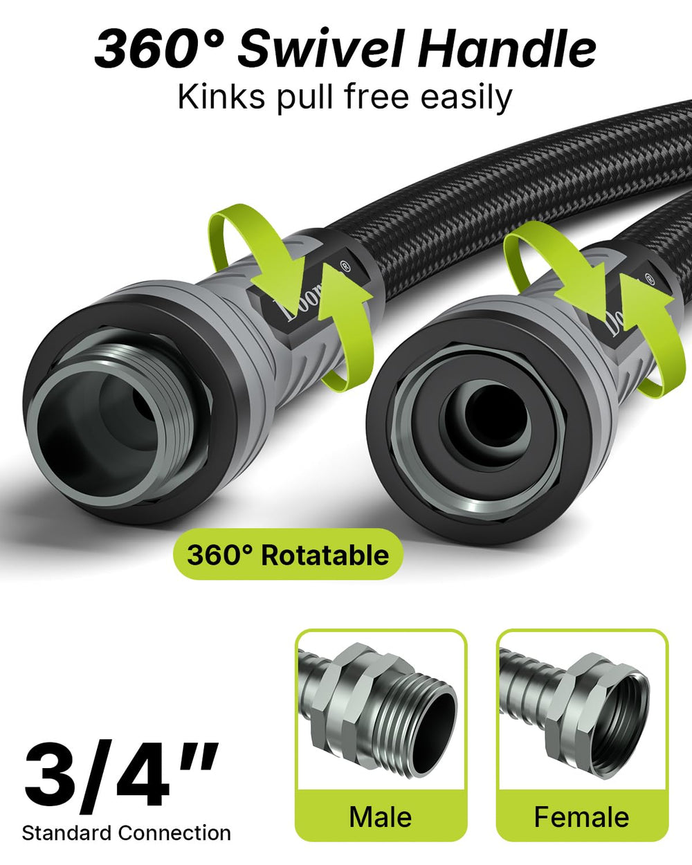 Doorich full-length coiled hose highlighting easy carry and storage benefit