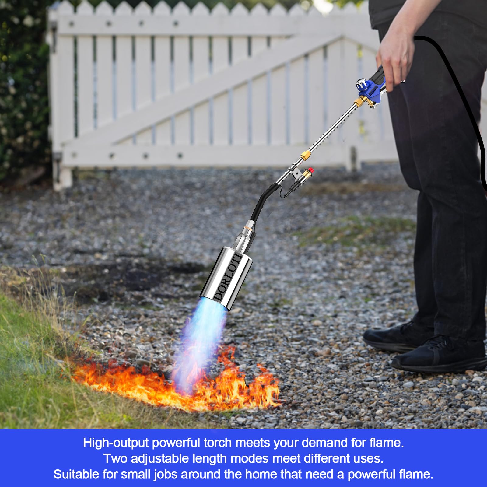 DORLOTI torch used for landscaping showing efficient weed control