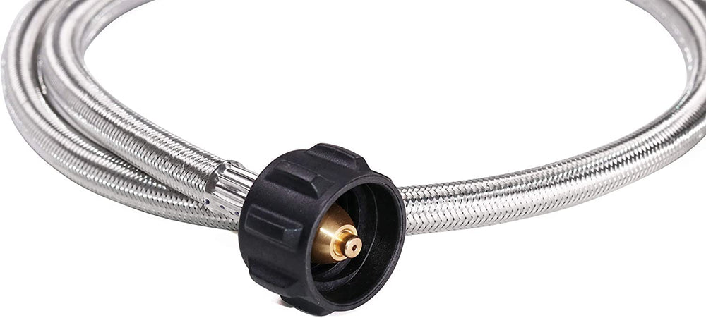 DOZYANT hose connected to grill demonstrating reach and safer tank placement