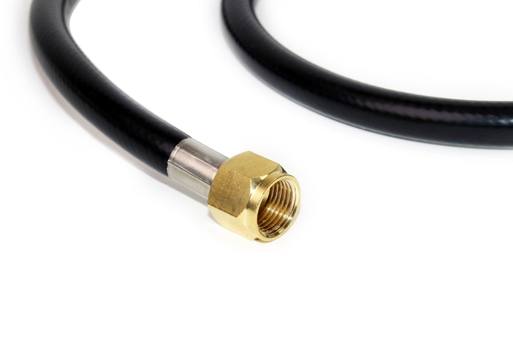 DOZYANT hose beside tape measure showing 5-foot length advantage