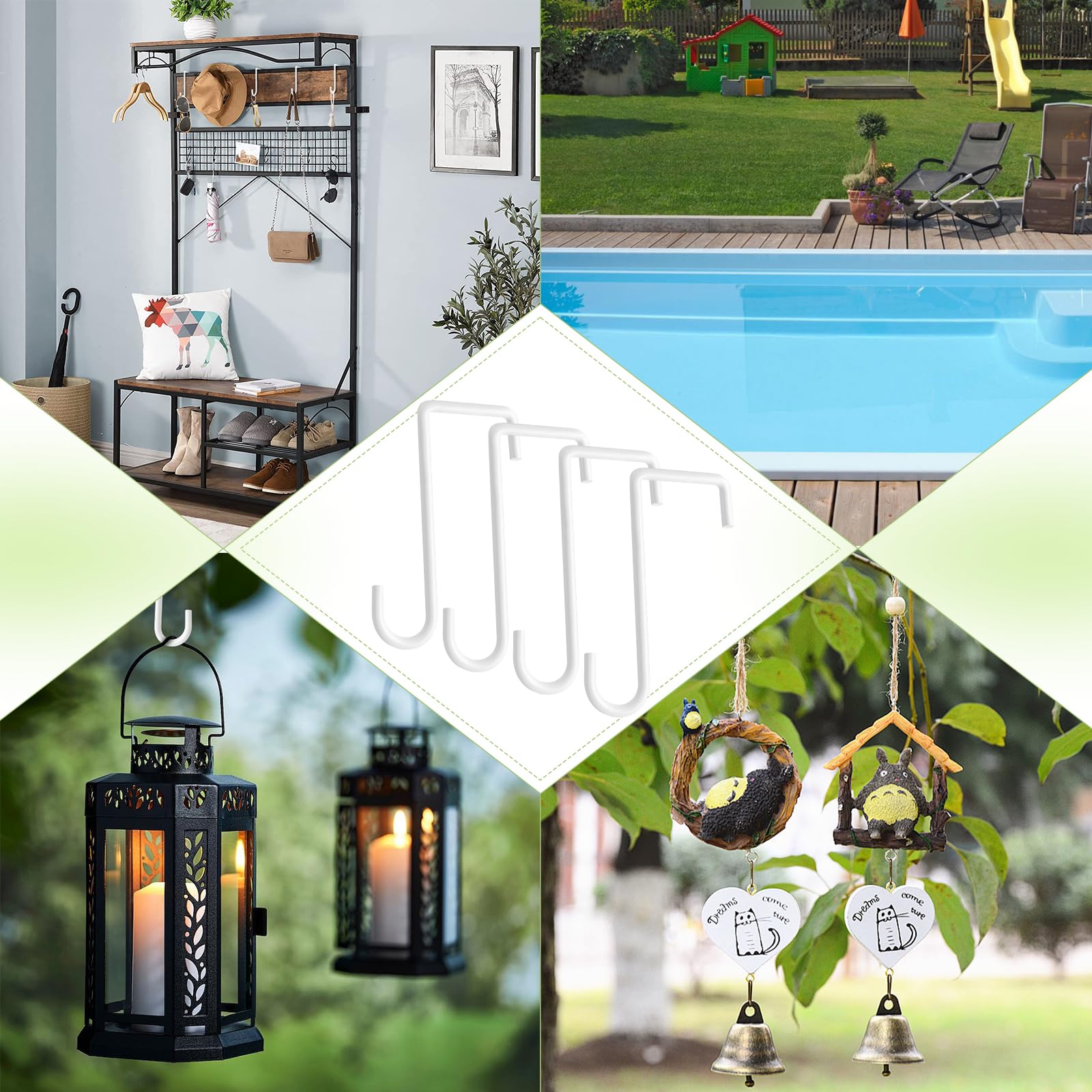 Dpyrrhic patio scene with multiple hooks showing versatile decorative benefit
