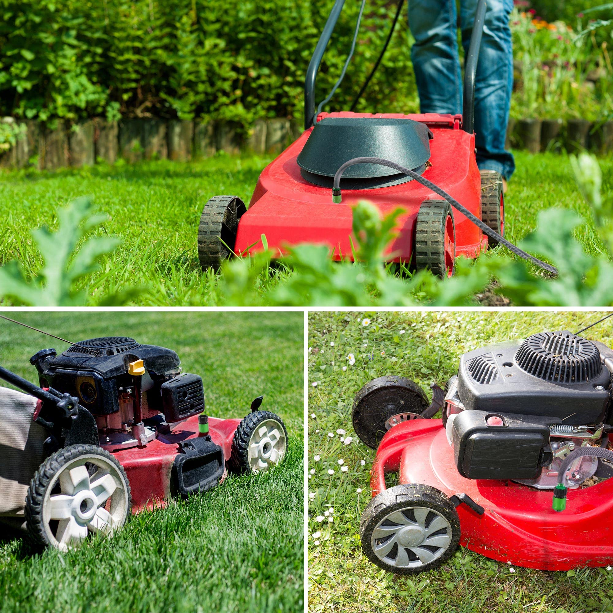 Dreyoo attached to tractor in garden setting showing simplified maintenance benefit