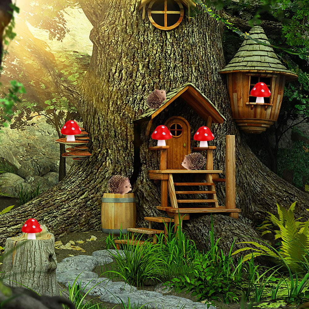 Droutti pieces placed in outdoor fairy garden offering visual story