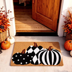 Drydiet front view of pumpkin door mat adds seasonal curb appeal