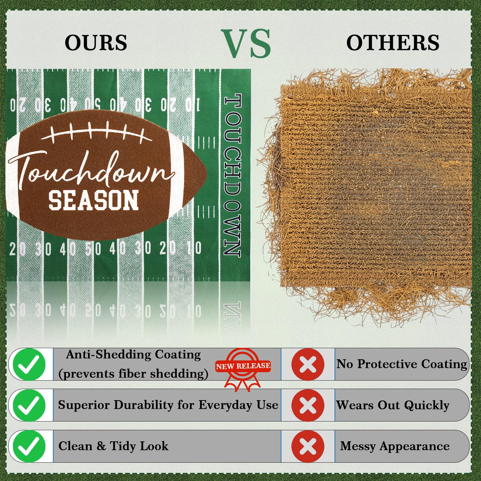 Drydiet mat edge and label detail showing construction and easy-care finish for seasonal use