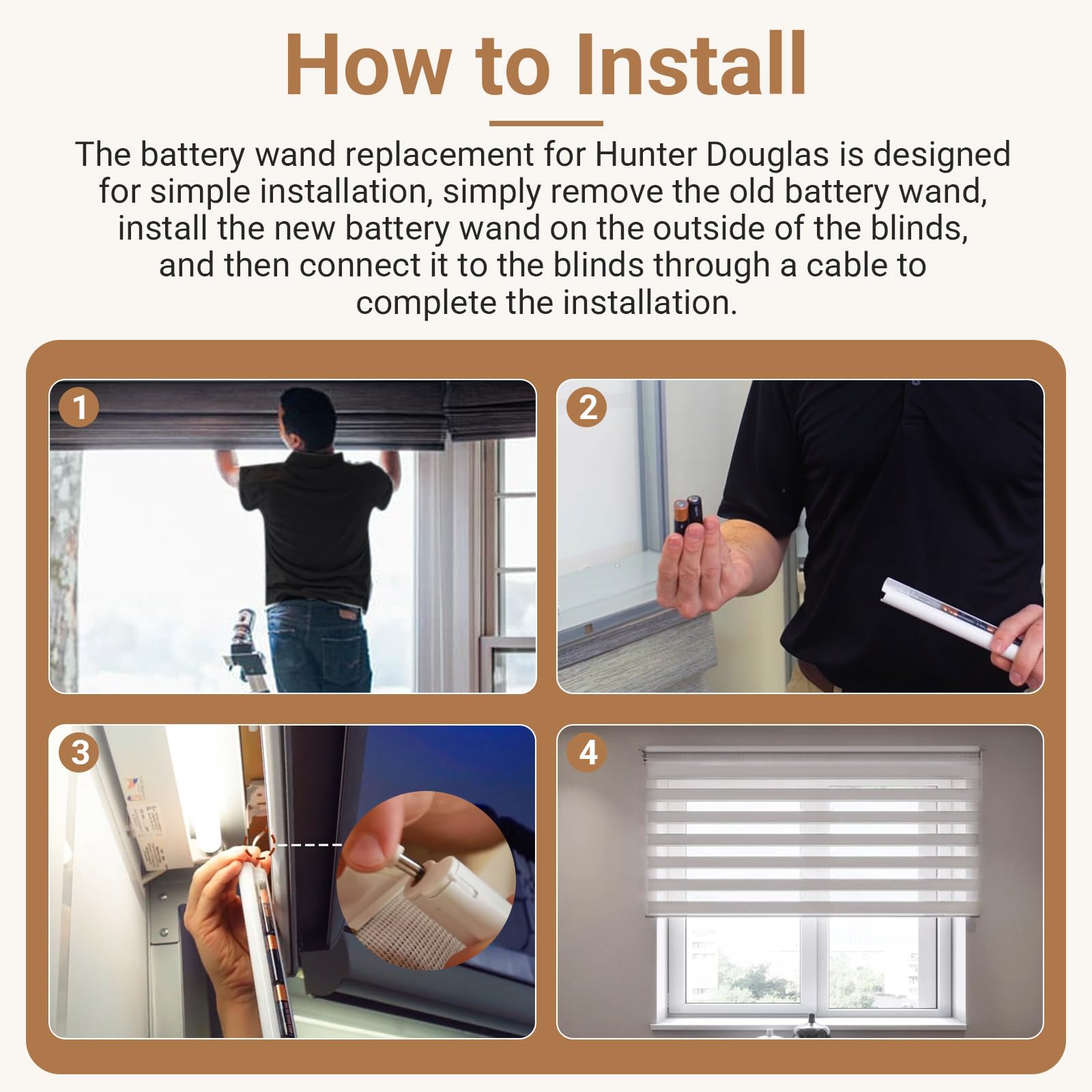 DuckcowsC mounted battery wand inside blind demonstrating easy installation benefit