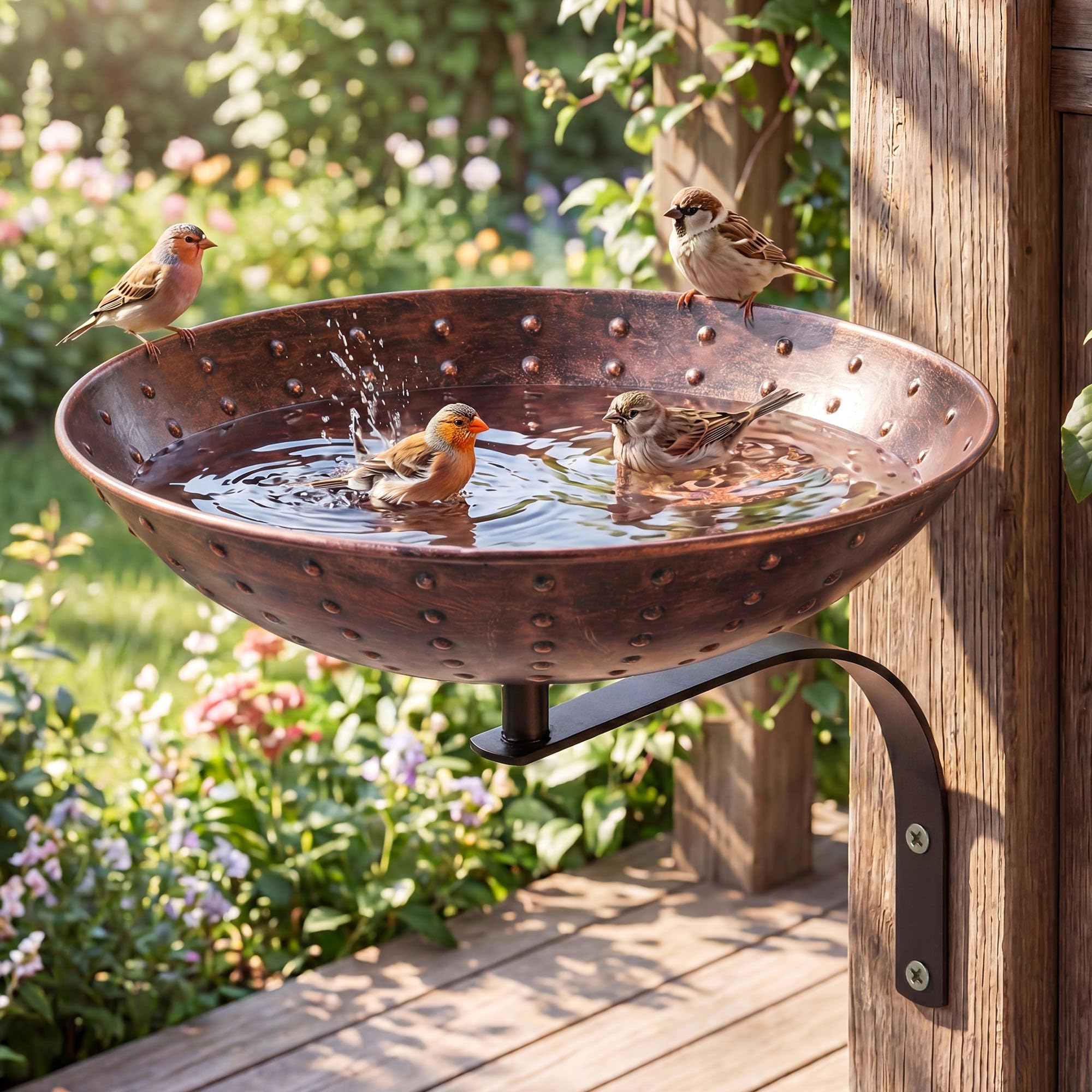 Dunkive front-facing basin showing wide rim and vintage copper for garden charm