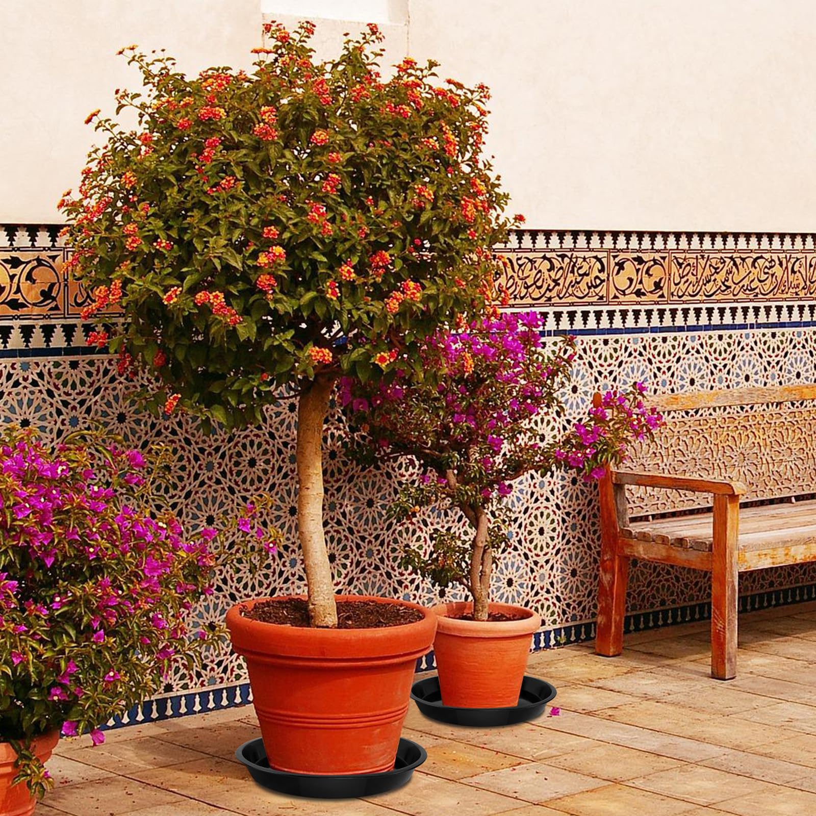 DUNPUTE saucer under planter on balcony enhancing tidy decorative display