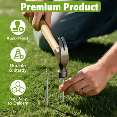 DUNPUTE staples inserted through landscape fabric keeping edges flat and secure