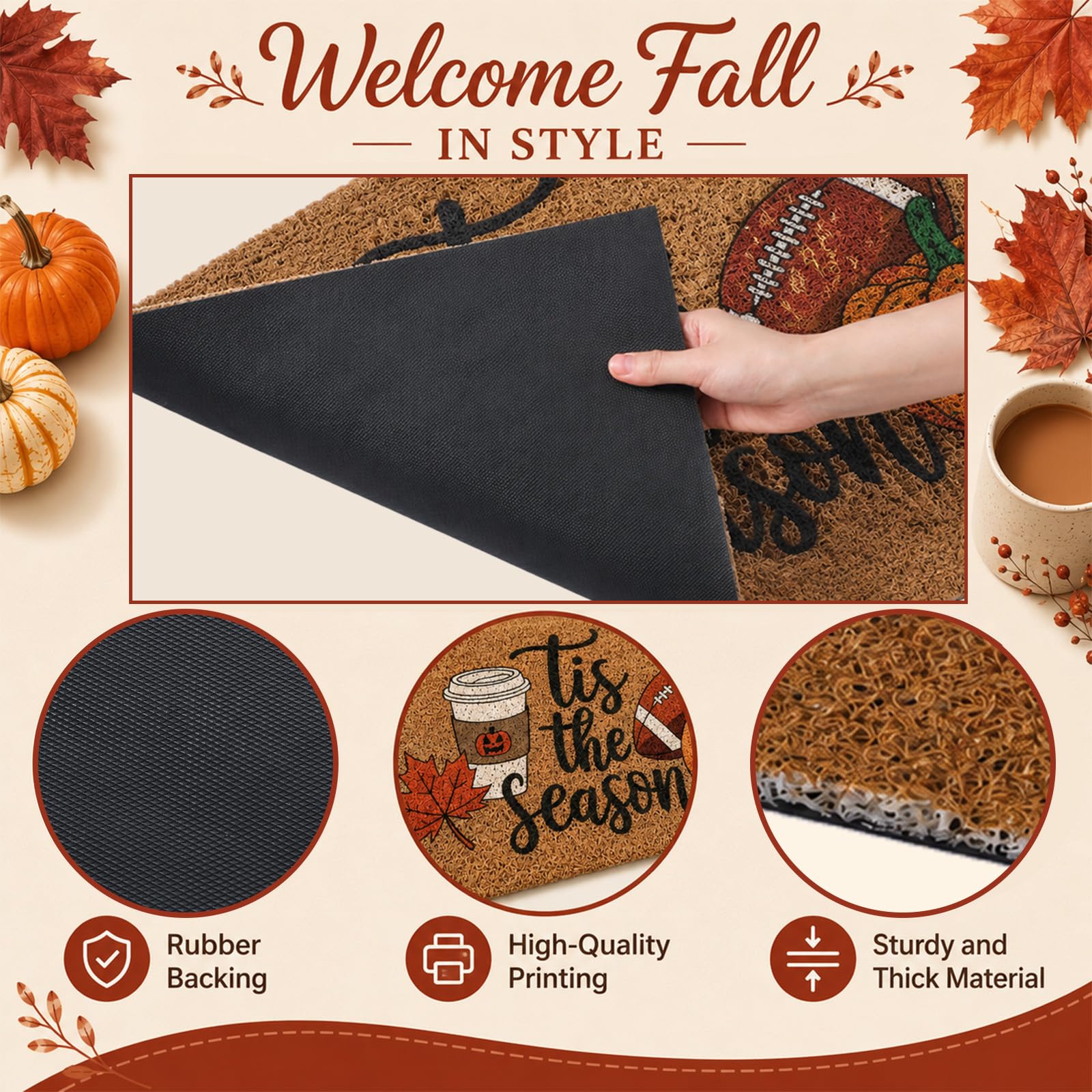 Dunzy printed football pumpkin and maple leaf detail for seasonal charm