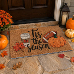 Dunzy front view doormat showcasing fall design and welcoming message