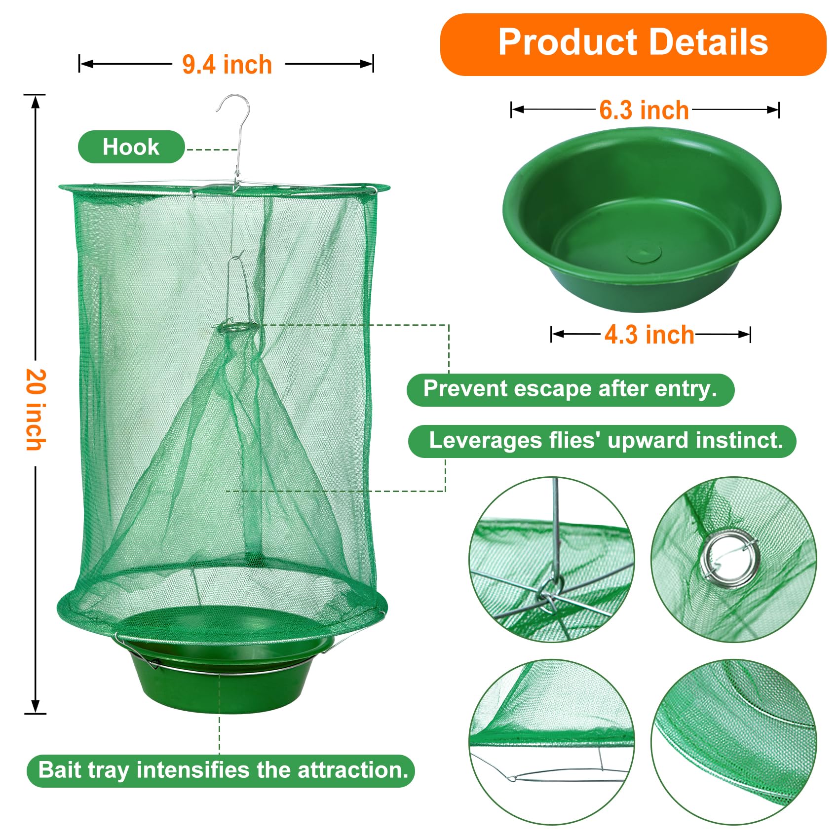 Dwcom Trap gauze and iron frame detail showing tear-resistant durability