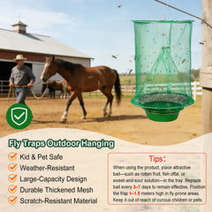 Dwcom Trap hung in barn demonstrating livestock-area fly control