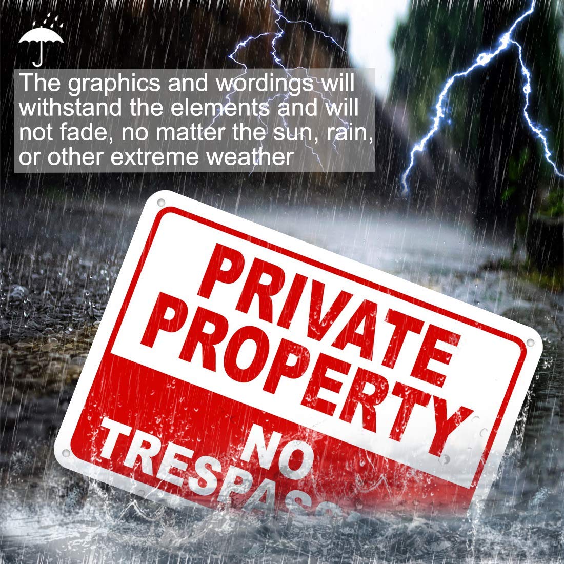 Dxyizus signs mounted on a wood gate demonstrating easy installation and deterrence